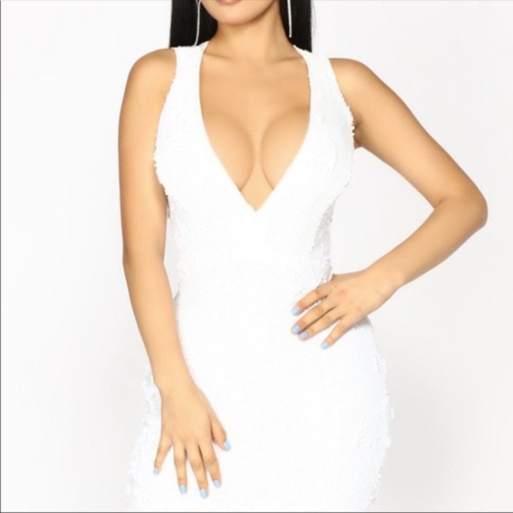 Fashion Nova White Sequin Dress sz S